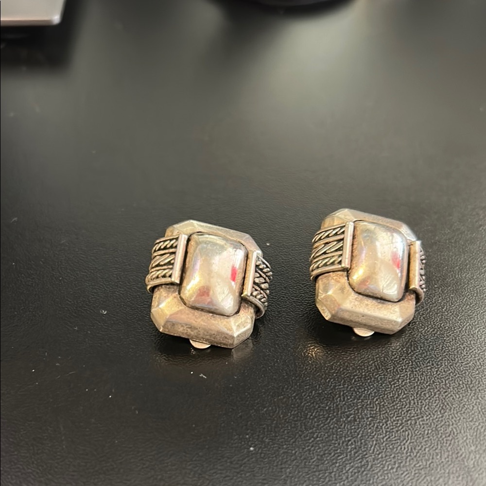 Silver Geometric Clip-On Earrings